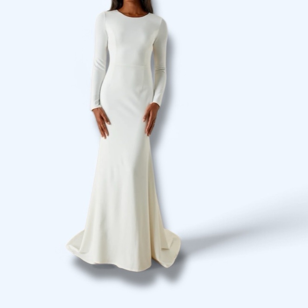Lulus White Eloquent Endearment Long Sleeve Open Back Round Neck Gown Medium